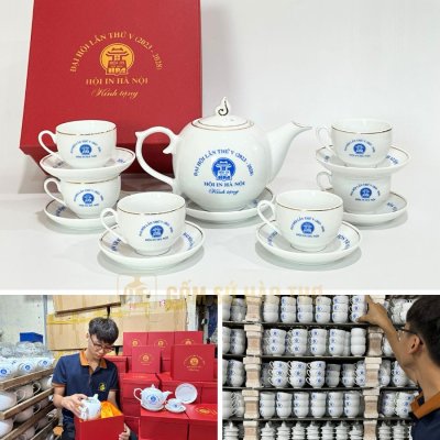 Bộ ấm chén dáng bưởi (Chỉ kim, logo màu) ACVK12 - 550/650ml