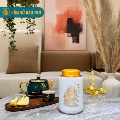 Lọ chè trụ LCT5A - Cao 16cm - ĐK 9cm - 2 Lạng