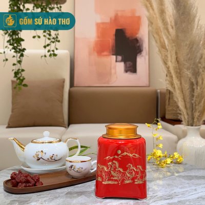 Lọ chè dáng vuông LCV2A  - Cao 14cm - ĐK 11cm - 2,5 Lạng