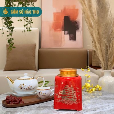 Lọ chè dáng vuông LCV2A  - Cao 14cm - ĐK 11cm - 2,5 Lạng