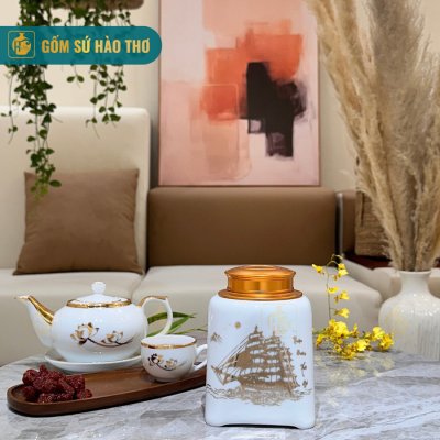 Lọ chè dáng vuông LCV2A  - Cao 14cm - ĐK 11cm - 2,5 Lạng