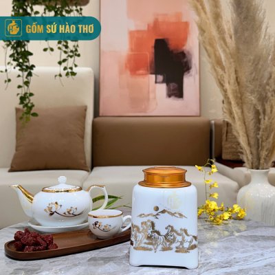 Lọ chè dáng vuông LCV2A  - Cao 14cm - ĐK 11cm - 2,5 Lạng