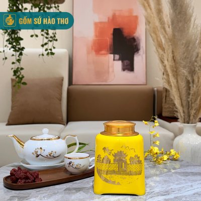 Lọ chè dáng vuông LCV2A  - Cao 14cm - ĐK 11cm - 2,5 Lạng
