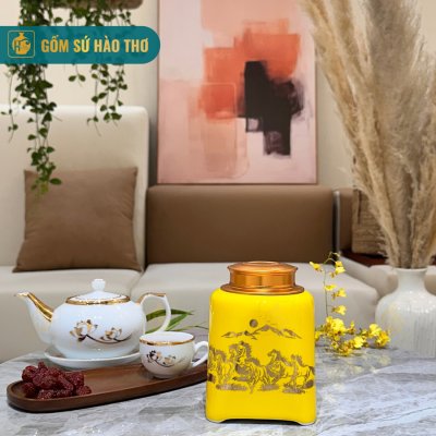 Lọ chè dáng vuông LCV2A  - Cao 14cm - ĐK 11cm - 2,5 Lạng