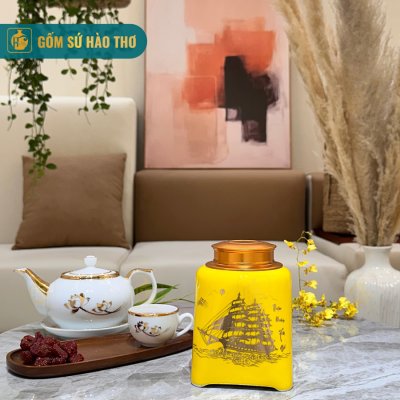 Lọ chè dáng vuông LCV2A  - Cao 14cm - ĐK 11cm - 2,5 Lạng