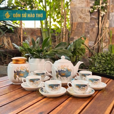 Bộ Ấm Chén Minh Long Họa Tiết Liên Hoa Thanh Lục - 500ml