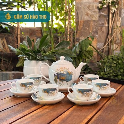 Bộ Ấm Chén Minh Long Họa Tiết Liên Hoa Thanh Lục - 500ml