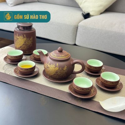 Bộ Ấm Chén Chuông Họa Tiết Nhị Cảnh Thuyền Ngựa - 350ml