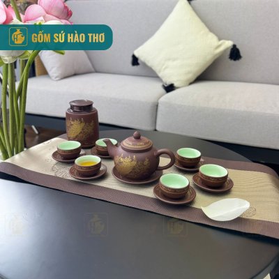 Bộ Ấm Chén Chuông Họa Tiết Nhị Cảnh Thuyền Ngựa - 350ml