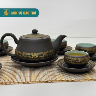Bộ Ấm Chén Thiên Nga Xanh Viền Hạc - 450ml
