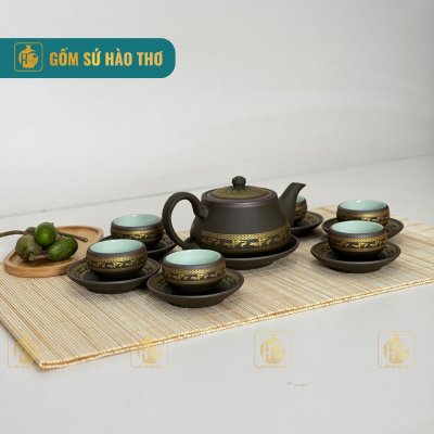 Bộ Ấm Chén Thiên Nga Xanh Viền Hạc - 450ml