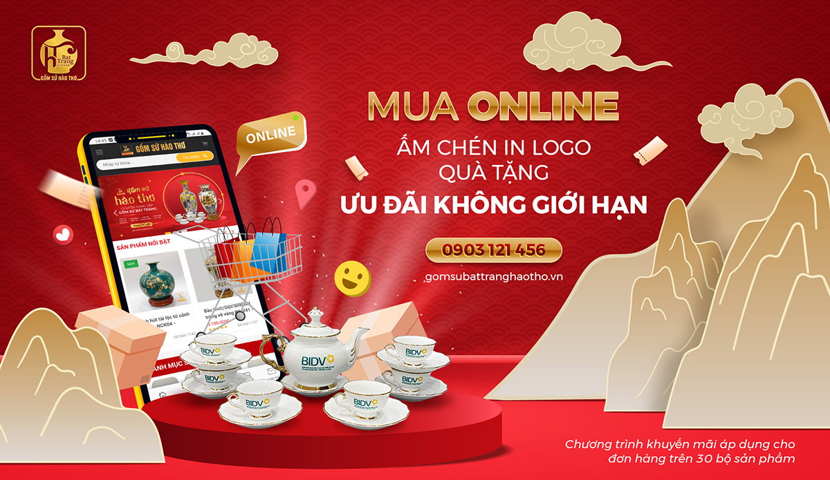Ấm chén in logo Hào Thơ