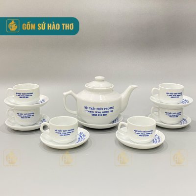 Bộ ấm chén vuông hồng kông - In logo màu ACT02- 500ml