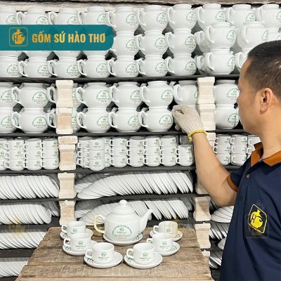Bộ ấm chén vuông hồng kông - In logo màu ACT02- 500ml