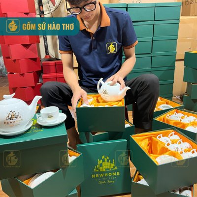 Bộ ấm chén trắng bưởi cành logo ACT04A - 550/650ml