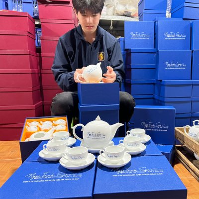 Bộ ấm chén trắng bưởi chóp ACT07- 650ml