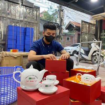 Bộ ấm chén trắng bưởi chóp ACT07- 650ml