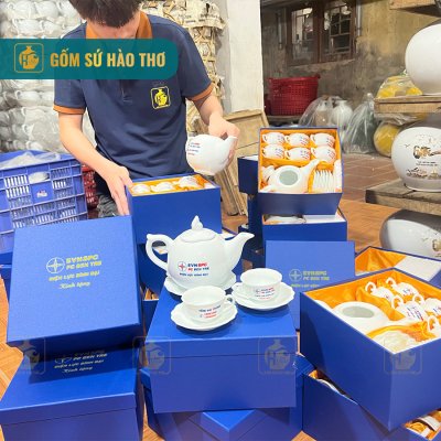 Bộ ấm chén mẫu đơn logo màu ACT18 - 550/700ml