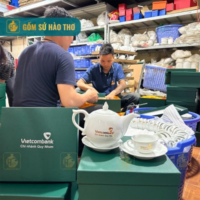 Bộ ấm chén mẫu đơn logo in vàng kim ACT18A - 550/700ml