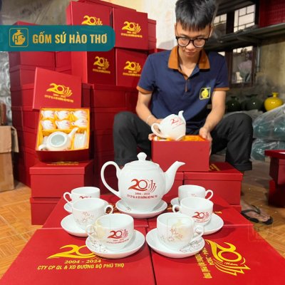 Bộ ấm chén minh long - Họa tiết hoa tăm kết hợp logo ACT1B  - 500/650/800ml