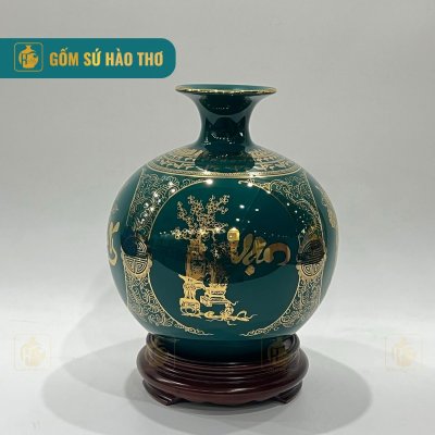 CALC43 - Bình hút tài lộc tứ cảnh Vạn sự như ý viền cổ trống đồng 