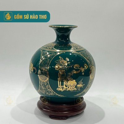 CALC43 - Bình hút tài lộc tứ cảnh Vạn sự như ý viền cổ trống đồng 