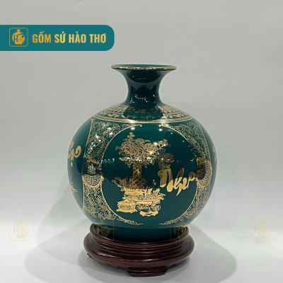 CALC43 - Bình hút tài lộc tứ cảnh Vạn sự như ý viền cổ trống đồng 