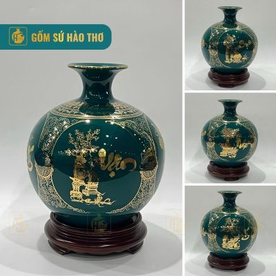 CALC43 - Bình hút tài lộc tứ cảnh Vạn sự như ý viền cổ trống đồng 