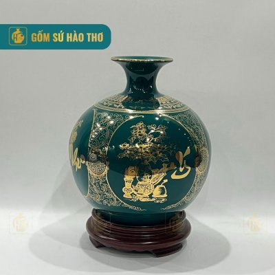 CALC43 - Bình hút tài lộc tứ cảnh Vạn sự như ý viền cổ trống đồng 