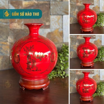 CALC44 - Bình hút tài lộc tứ cảnh Vạn sự như ý viền cổ hoa 