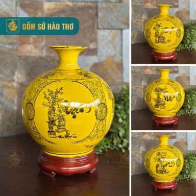 CALC44 - Bình hút tài lộc tứ cảnh Vạn sự như ý viền cổ hoa 