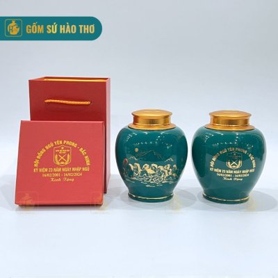 LCC1B - Lọ chè dáng chóe có chân đánh chỉ VK - Cao 15cm - ĐK 10cm - 2,5 Lạng