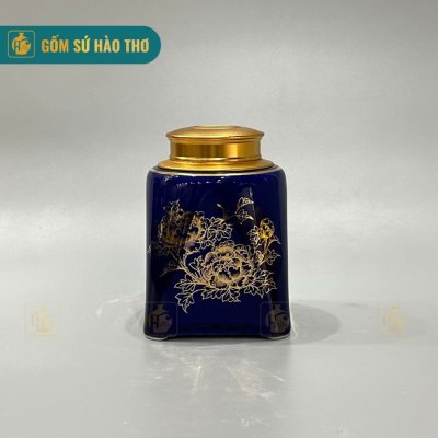 LCV2B - Lọ chè dáng vuông kẻ chỉ - Cao 14cm - ĐK 11cm - 2,5 Lạng