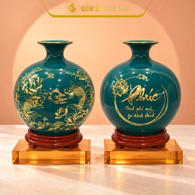 CAL03 - Bình hút tài lộc Sen Cá & Chữ Phúc
