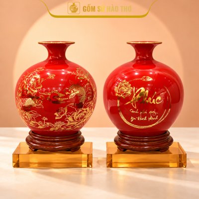 CAL03 - Bình hút tài lộc Sen Cá & Chữ Phúc
