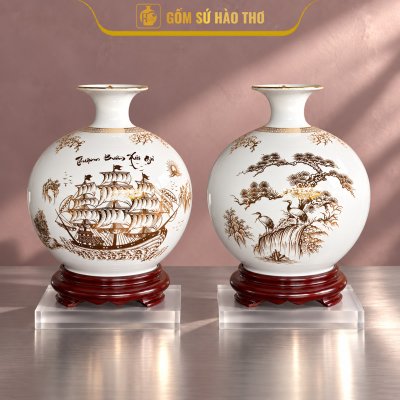 CAL27 - Bình hút tài lộc Thuận Buồm Xuôi Gió viền cổ đào