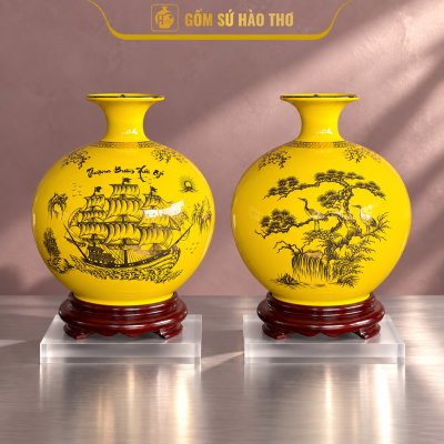 CAL27 - Bình hút tài lộc Thuận Buồm Xuôi Gió viền cổ đào
